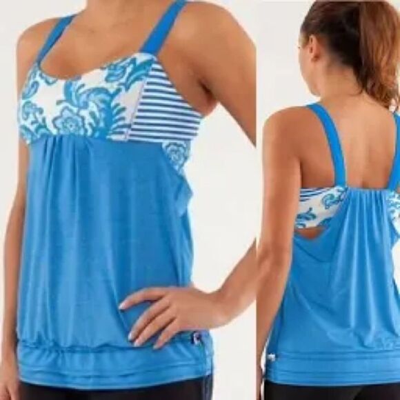 Lululemon Back On Track Tank Top ReSale. Blue/Cream. Size 4. - Picture 1 of 4